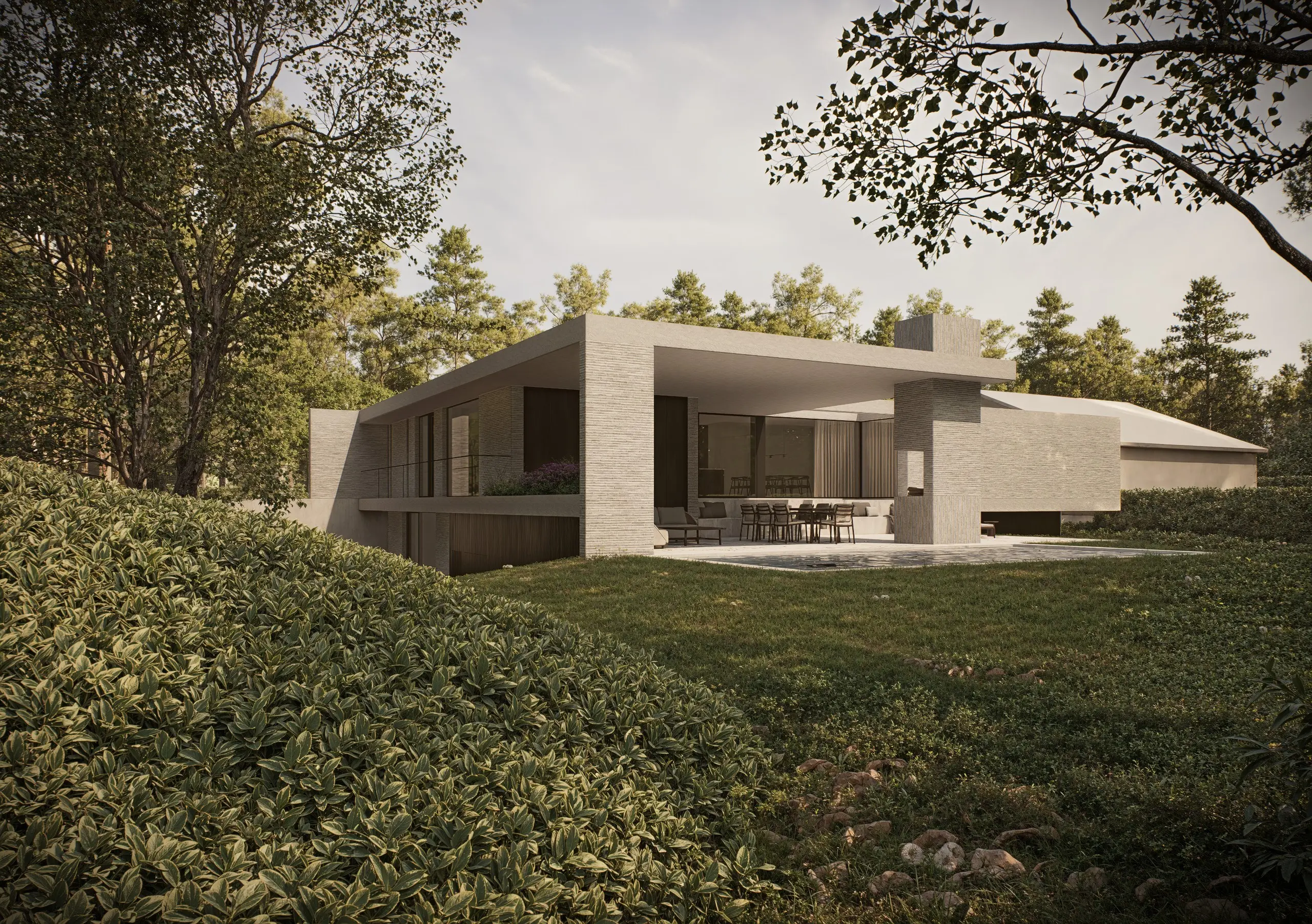 Architecturale render van modernistische villa in renovatie – Westerlo, Studio Anja Vissers