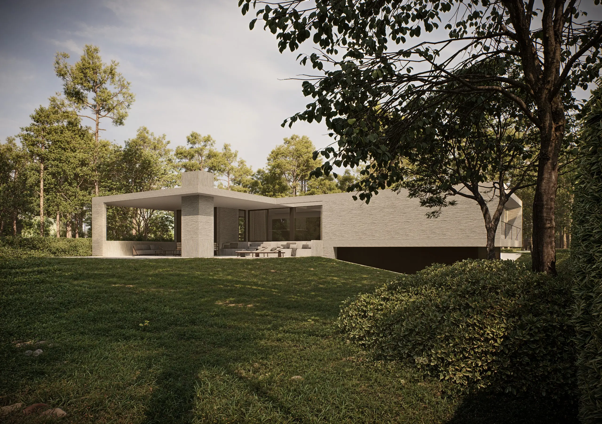 Architecturale render van modernistische villa in renovatie – Westerlo, Studio Anja Vissers