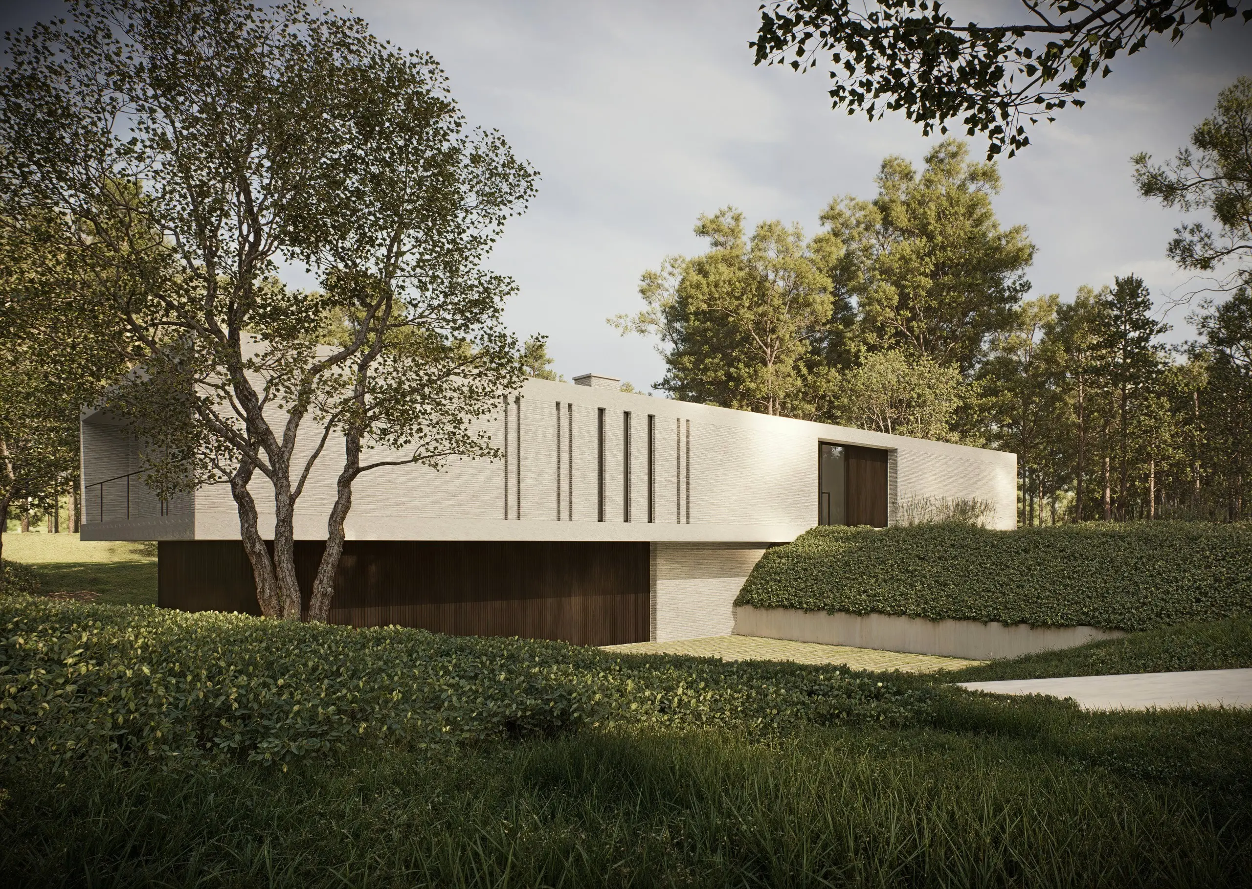 Architecturale render van modernistische villa in renovatie – Westerlo, Studio Anja Vissers