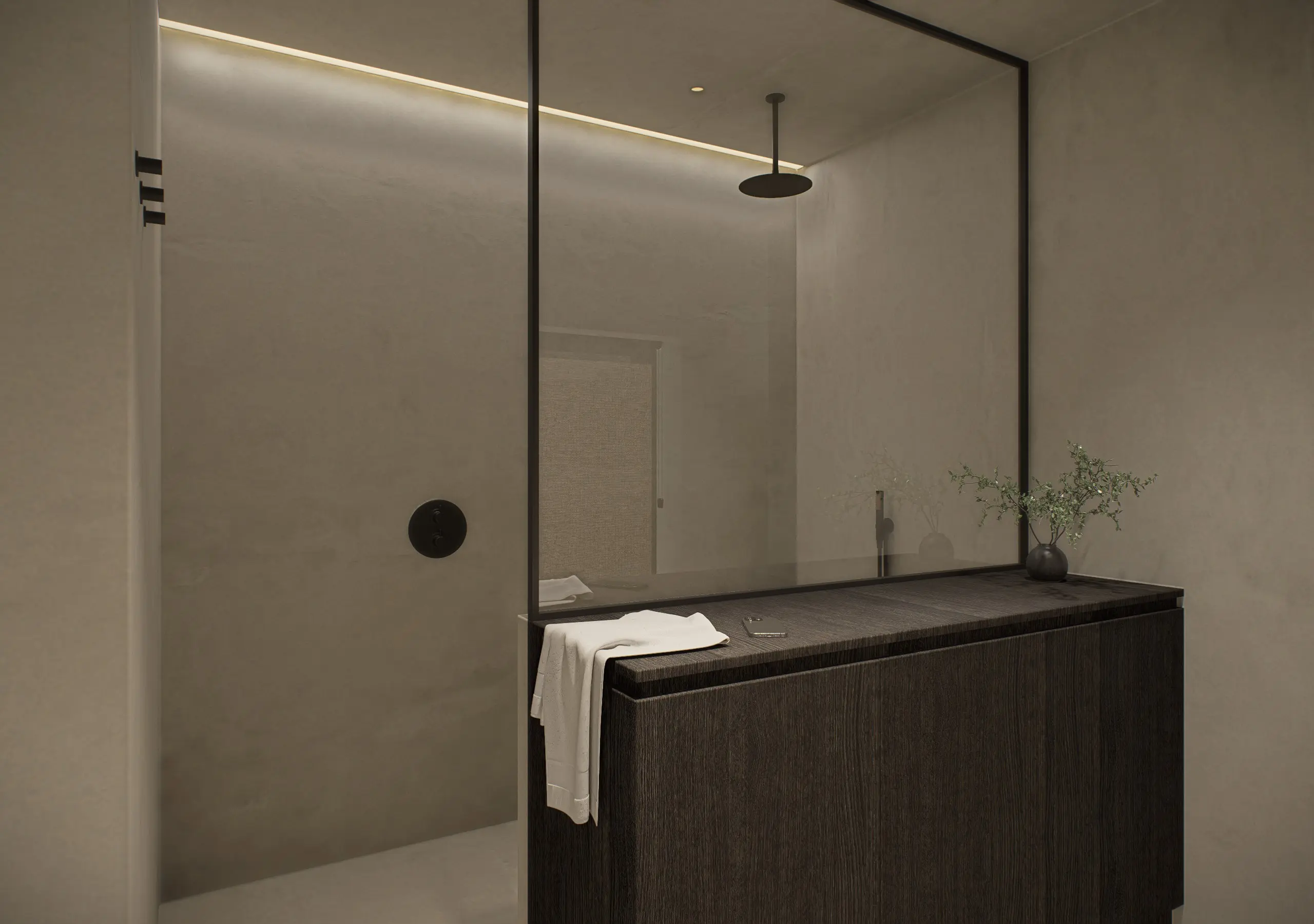 Badkamer met inloopdouche en minimalistische afwerking