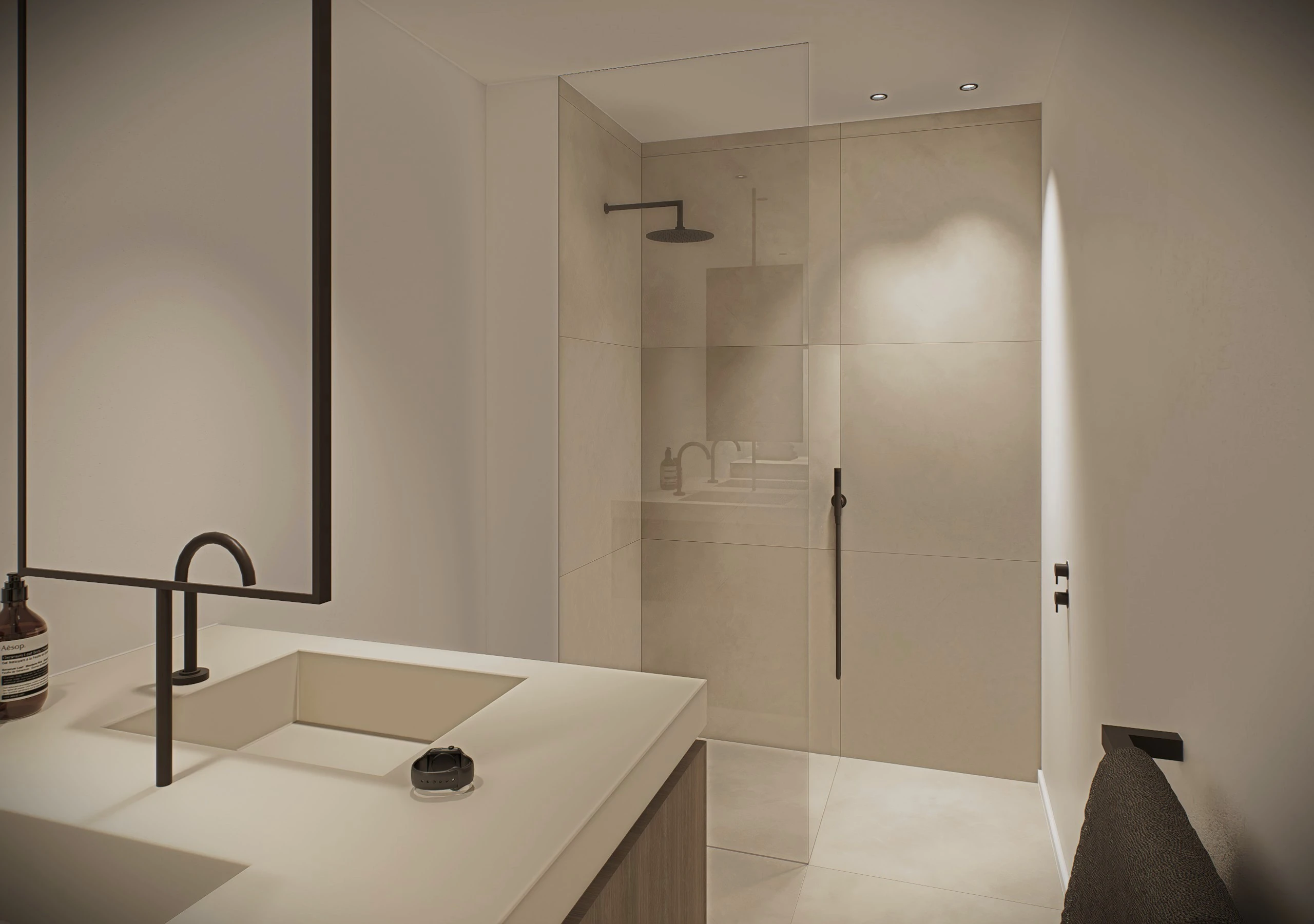 Luxueuze renovatie van een badkamer in Nijlen. Door high end architectenbureau Studio Anja Vissers uit Herentals.